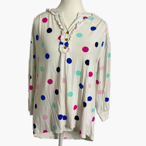 crown & ivy Tops - Crown & Ivy Women's‎ Julianna Henley Ruffle Trim Dot
Shirt in Ivory